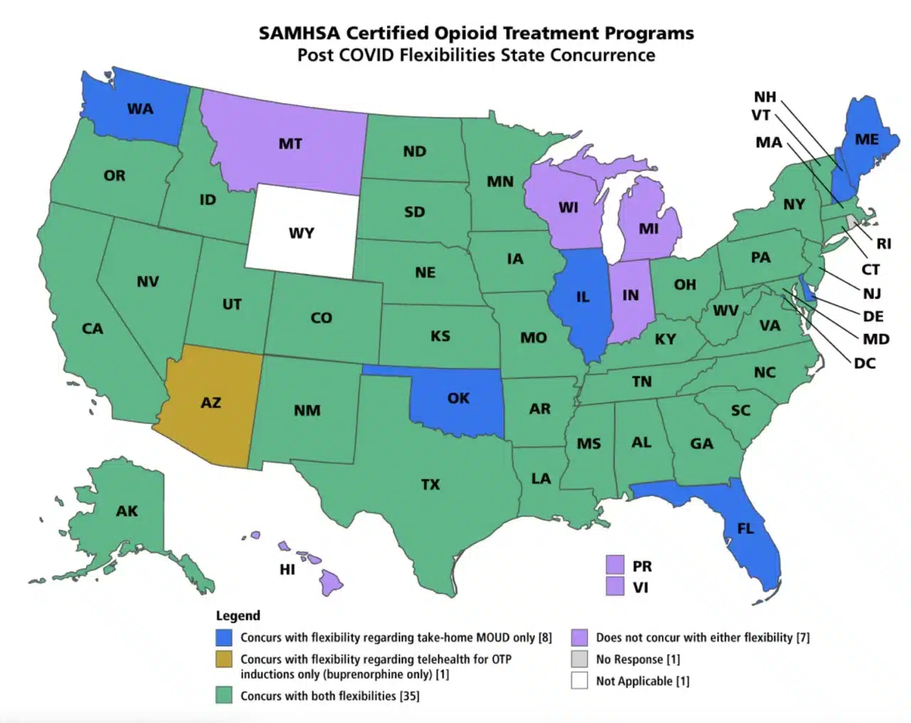 US map of SAMHSA certified opioid treatment programs